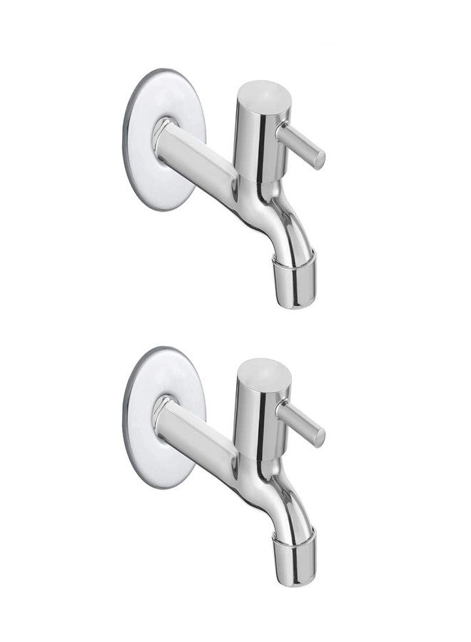 Cossimo Turbo Stainless Steel Long Body Bib Cock Tap with Wall Flange for Bathroom, Chrome, Silver - Set of 2 - Image 1